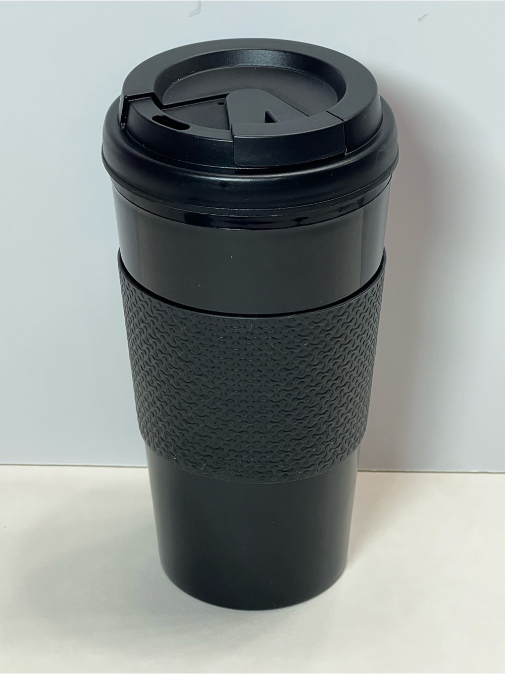 Black Travel Coffee Tumbler with Grip Sleeve
